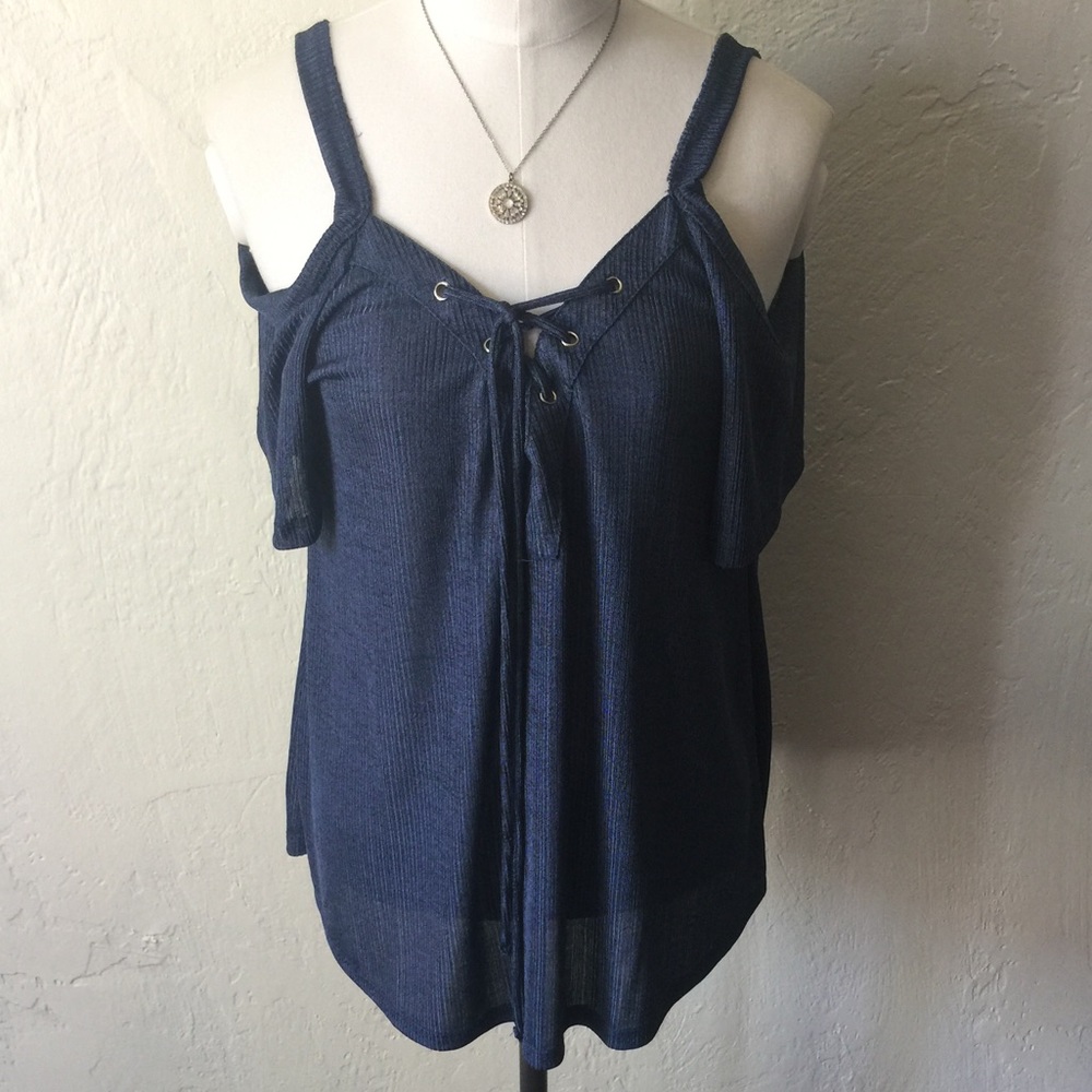 Haute Monde blue cold shoulder top